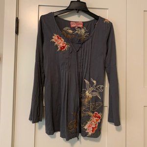 Johnny Was Long Sleeve Embroidered Tunic Style Top